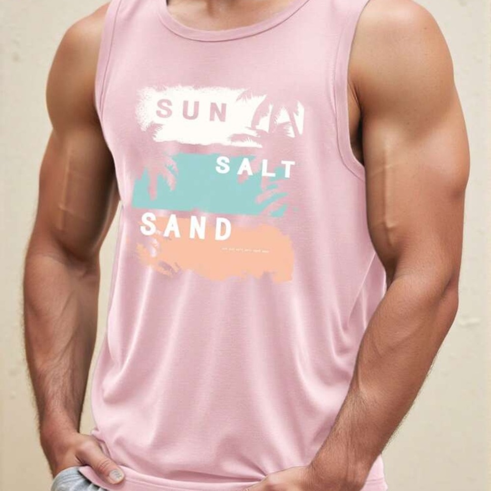 Manfinity Men's Lightweight Knitted, Surf Pattern, Hawaiian Palm Tree Tank Top